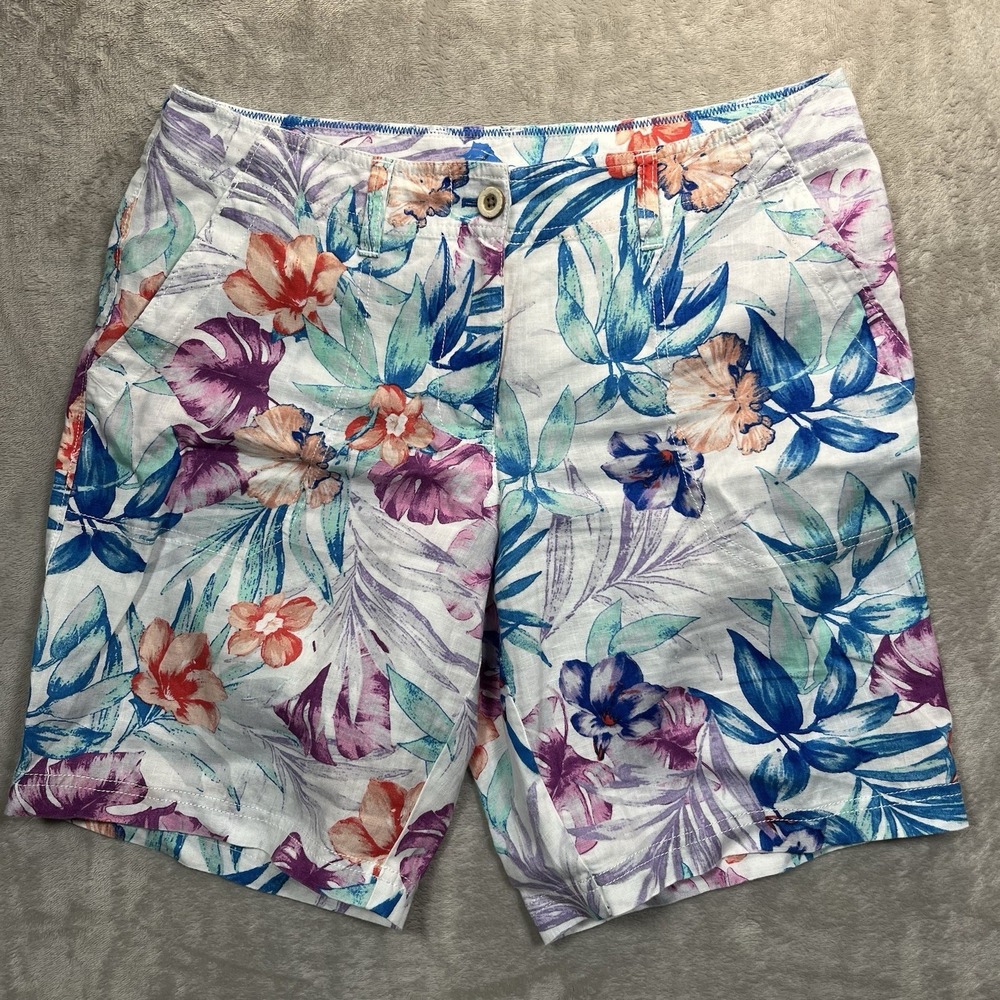 Tommy Bahama Shorts Women 6 Colorful Floral Valentina Villa Linen Bermuda Shorts